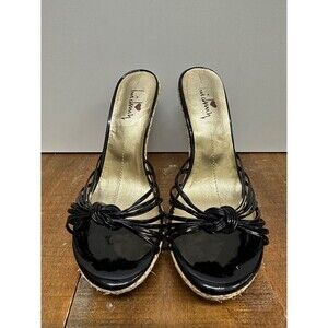 Luichiny women size 6M black leather open toe slip on strappy heeled sandals